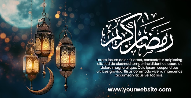 Psd-Poster Ramadan Kareem Postervorlage mit islamischer Ramadan-Lampe