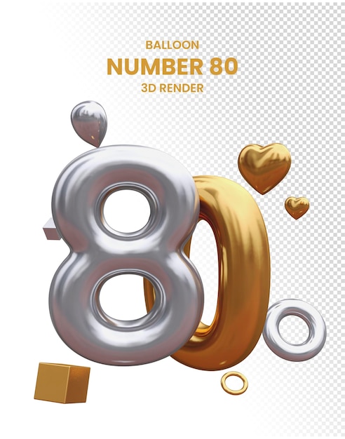 PSD premium argento e oro numero 80 con forme grafiche