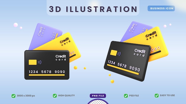 psd premium de cartão de crédito de ilustração 3d
