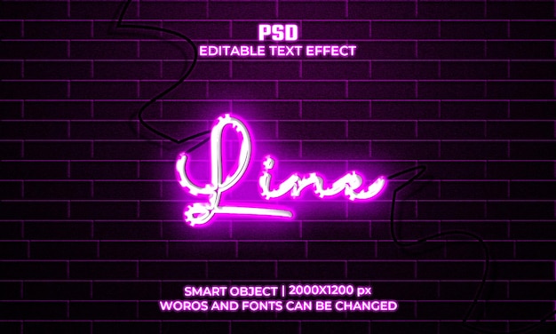 PSD premium de efeito de texto de sinal de néon com plano de fundo
