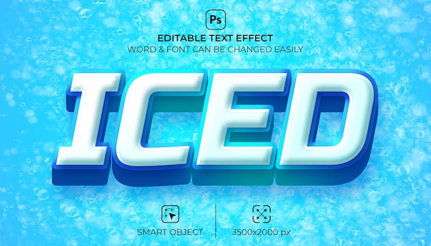 PSD psd premium de efeito de texto editável 3d gelado com plano de fundo