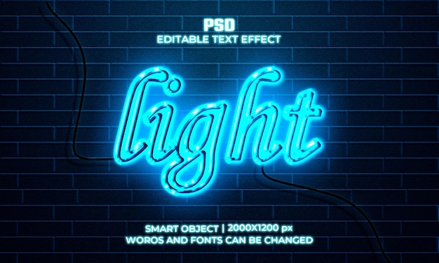 Psd premium de efeito de texto neon com plano de fundo