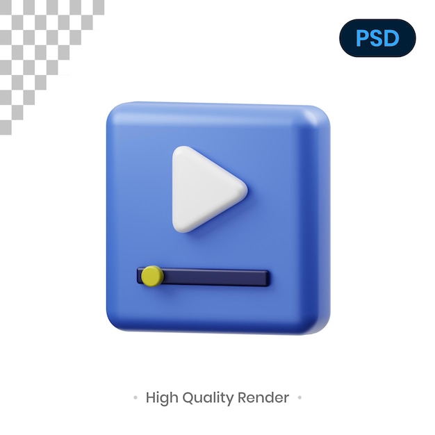 Psd premium de ilustração de renderização em 3D do player de vídeo