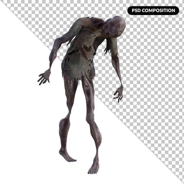 PSD premium di rendering 3d isolato zombie 3d