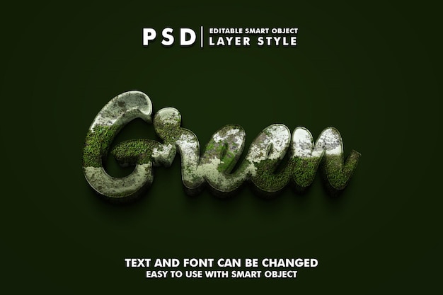 Psd premium de efecto de texto realista 3d verde con objeto inteligente