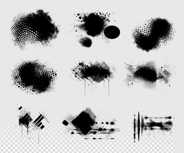 PSD preto espirra pincel Grunge fundo transparente
