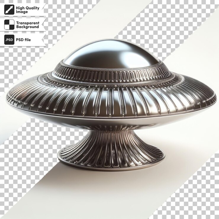 PSD psd de primer plano de un extraterrestre ufo en un fondo transparente con capa de máscara editable