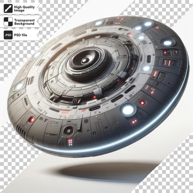 PSD de primer plano de un extraterrestre ufo en un fondo transparente con capa de máscara editable