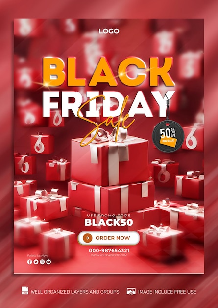 PSD PSD gratuiti Poster del Black Friday per social media e banner Tamplate