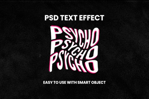 Psd psycho glitch-texteffekt einfache bewegung mit intelligentem objekt