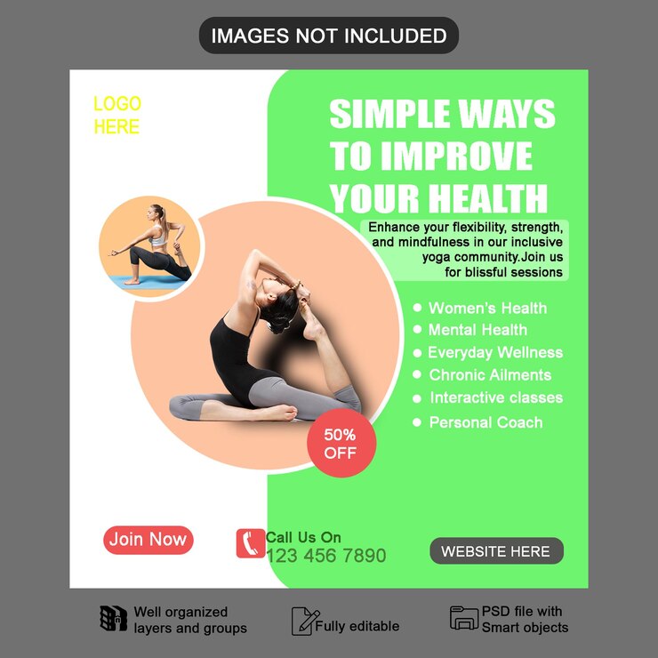 PSD un psd de una publicación en las redes sociales para el centro de yoga