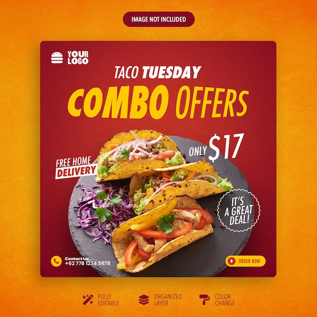 PSD psd una publicación en las redes sociales de taco tuesday