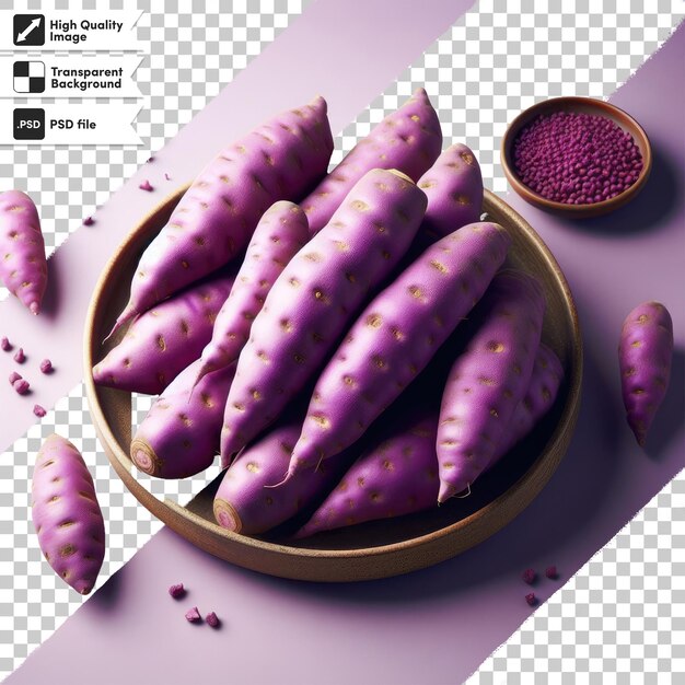 PSD psd purpúreo yam purpúreo batata dulce en fondo transparente con capa de máscara editable