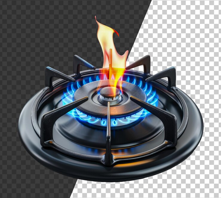 PSD psd quemador de gas con llama azul y rejilla de seguridad cortado stock png