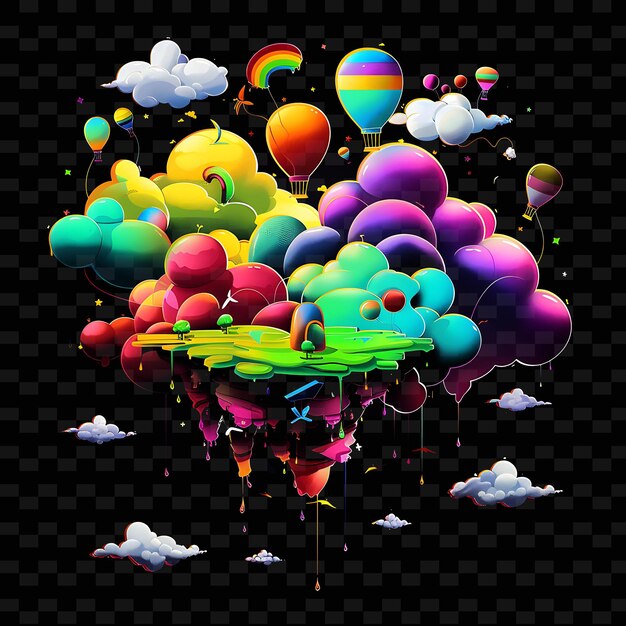Psd radiant neon glow cloud art einzigartiges konzept-spiel-asset für abstrakte designs