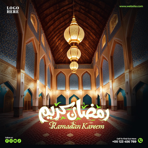 PSD ramadan kareem bunner modelo de design de postagem de mídia social para ramadan