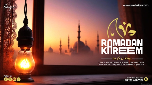 Psd ramadan kareem bunner modelo de design de postagem de mídia social para ramadan