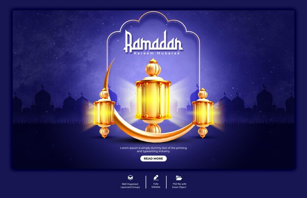 PSD ramadan kareem festival islámico tradicional web de banner religioso