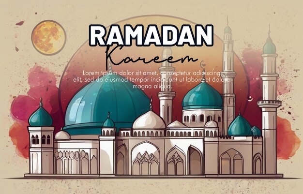 PSD psd ramadan kareem avec des lanternes et une mosquée