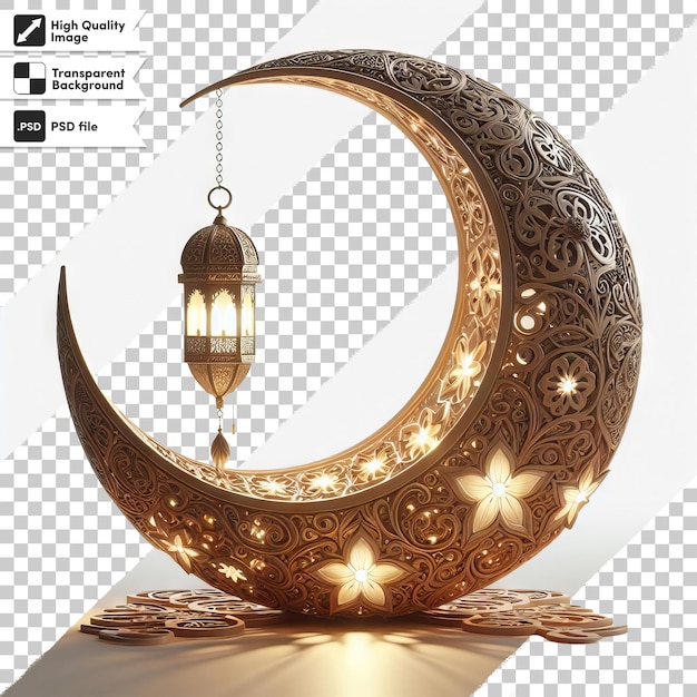 PSD psd ramadán kareem linternas de fondo y media luna dorada adornada ramadán mubarak en la parte trasera transparente