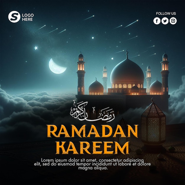 PSD ramadan kareem media modello di post sociale con sfondo di saluto islamico ramadan Kareem