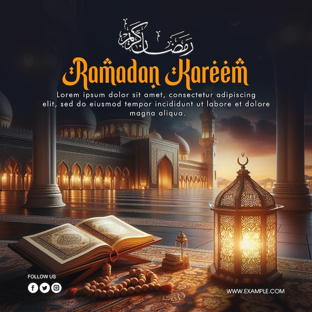 PSD ramadan kareem media plantilla de publicación social con fondo de saludo islámico de ramadan Kareem