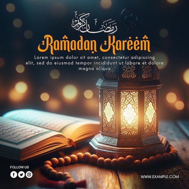 Psd ramadan kareem mídia modelo de postagem social com ramadan kareem saudação islâmica de fundo