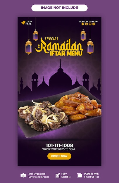 Psd Ramadan Kareem Nourriture Et Menu Iftar Bannière De Médias Sociaux Ou Modèle De Post Instagram