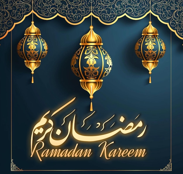 PSD psd-ramadan-kareem-typografie mit luxuriösem islamischen hintergrund