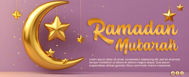 PSD Ramadan Mubarak postagem de mídia social editável com estrelas e lua Ramadan Kareem design de bandeira.