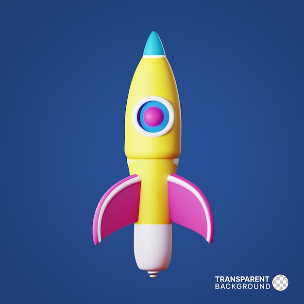 PSD-Raumschiff-Raketensymbol, isolierte 3D-Renderdarstellung