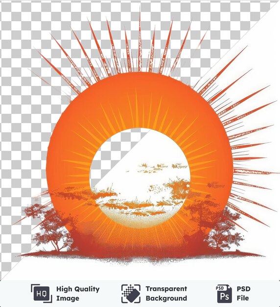 Psd con rayos solares vectoriales transparentes símbolo del amanecer naranja puesta de sol sobre el océano