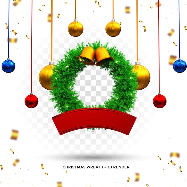 PSD realista corona de navidad marco transparente feliz corona de navidad marco transparente