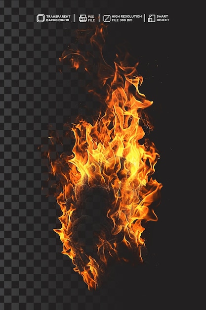 PSD realista fuego espumoso y llama ardiente en fondo transparente aislado