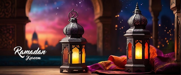 PSD psd realista ramadan mosque moon e bokeh islâmico ramadan eid mubarak kareem mesquita de fundo