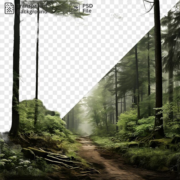 PSD psd realistic photographic environmentalists forest with tall trees and a dirt road under a white sky