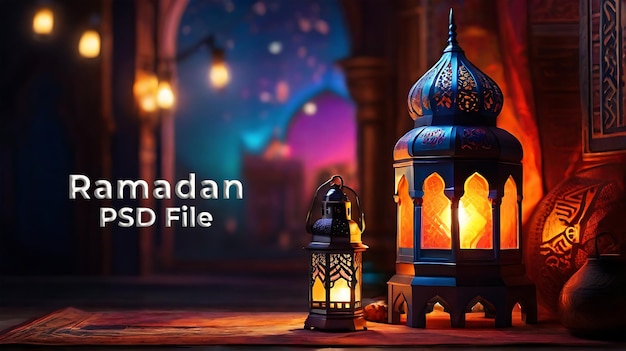 PSD psd realistische ramadan glow moschee mond und bokeh islamische ramadan eid mubarak kareem moschee hintergrund