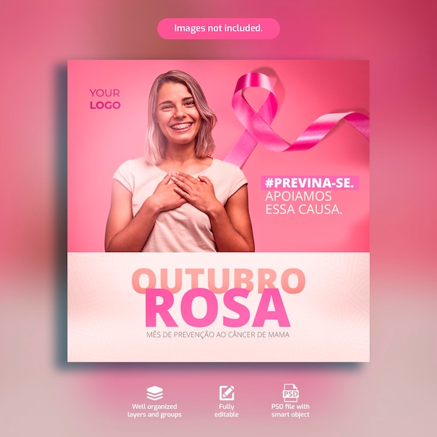 PSD redes sociales rosa octubre cáncer de mama campaña cuídate rosa plantilla de instagram feed 01