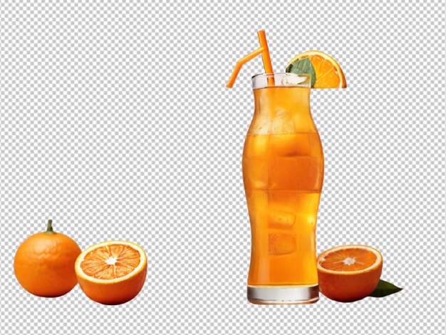 Psd de un refresco naranja sobre un fondo transparente