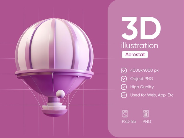 PSD-Reisesymbol Luftballon 3D-Illustration Pastelltöne