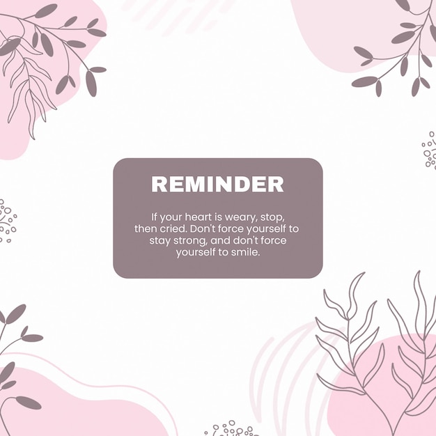 PSD Reminder com textura de bloob e modelo de postagem de flor no Instagram