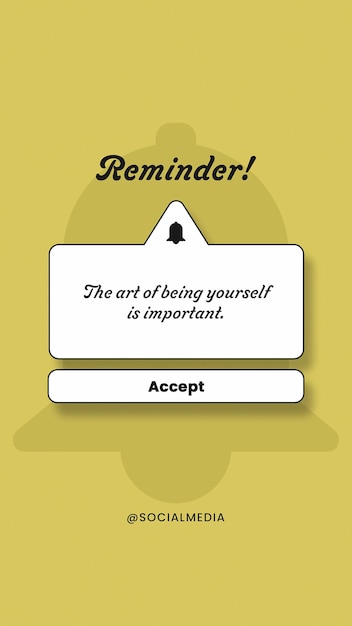 PSD Reminder Notification Pop Up Design para mídias sociais e modelo de história do Instagram