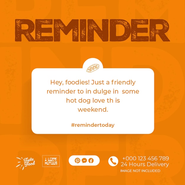 PSD Reminder Notification Pop Up Design per i social media e il modello di post di Instagram