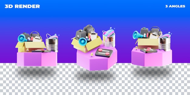 PSD rendering 3d illustrazione 3d icona 3d trasparente 3 angoli di ripresa