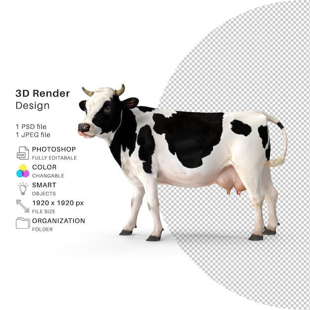 PSD renderizado em 3D de vaca