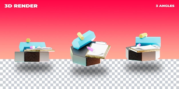 PSD rendu 3d illustration 3d icône 3d transparent 3 angles de caméra
