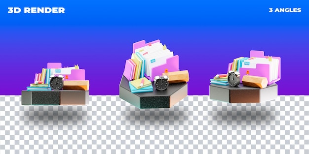 PSD rendu 3d illustration 3d icône 3d transparent 3 angles de caméra