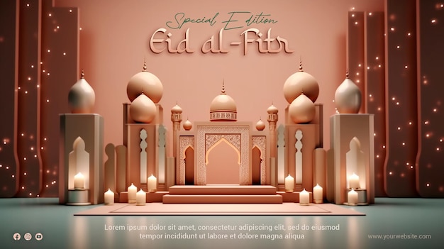 PSD rendu 3D podium luxueux dans le style islamique joyeux eid alfitr