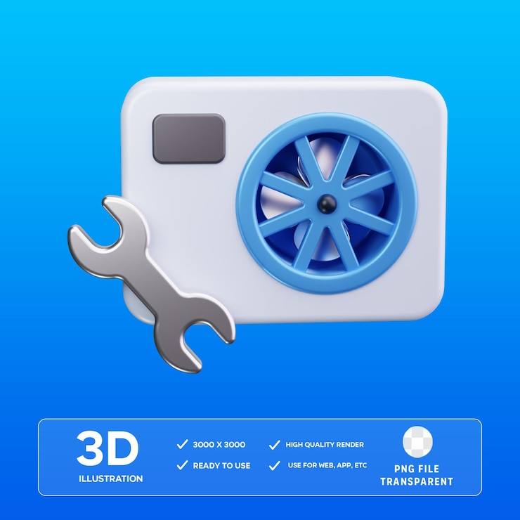 PSD psd reparación de aparatos de aire acondicionado dispositivos de servicio equipo 3d ilustración