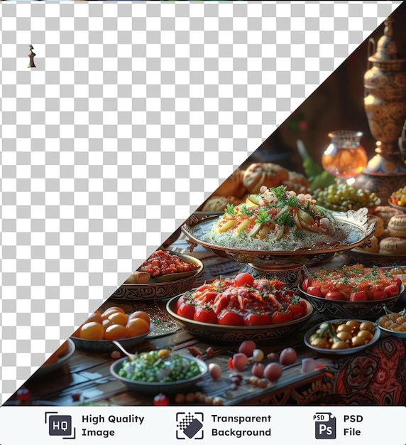 PSD psd avec des repas traditionnels transparents du ramadan sur une table